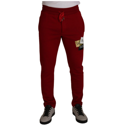 Dolce & Gabbana Red Cotton Logo Patch Sweatpants Jogging Pants Dolce & Gabbana