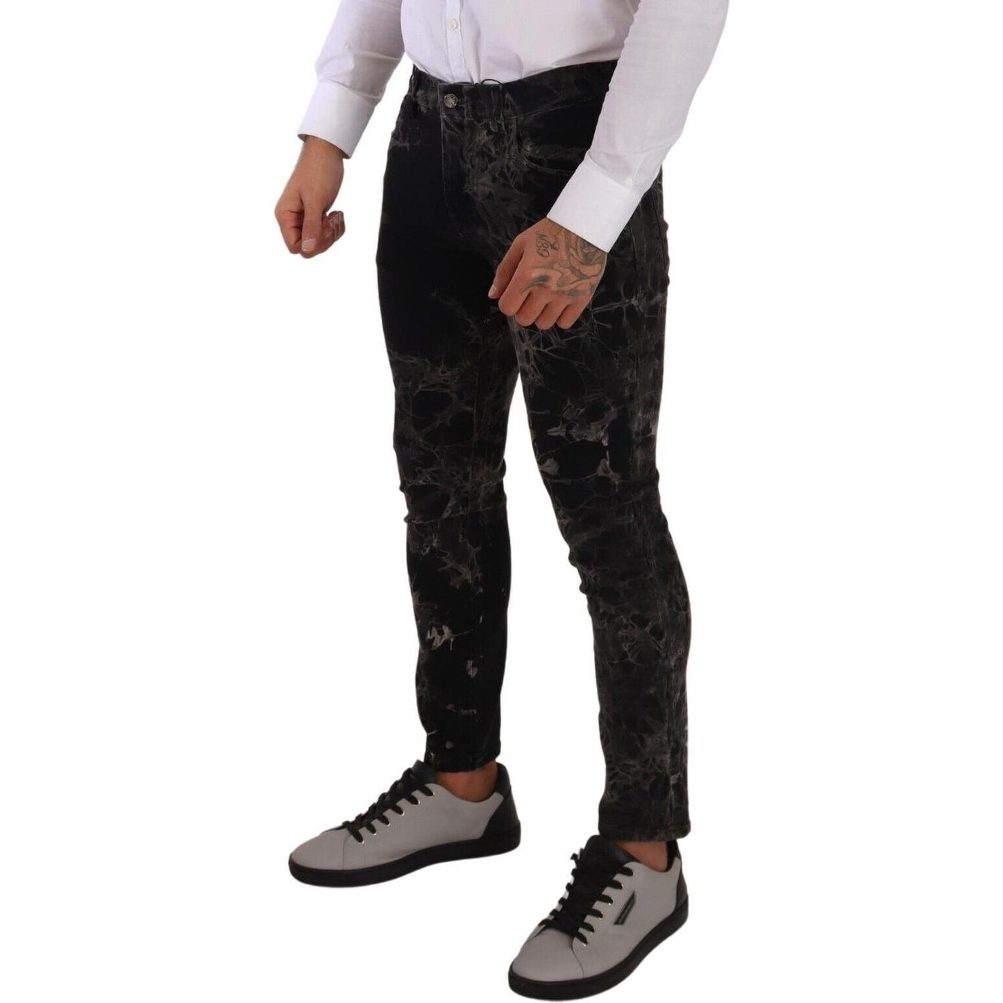 Dolce & Gabbana Black Patterned Skinny Slim Fit Jeans Dolce & Gabbana