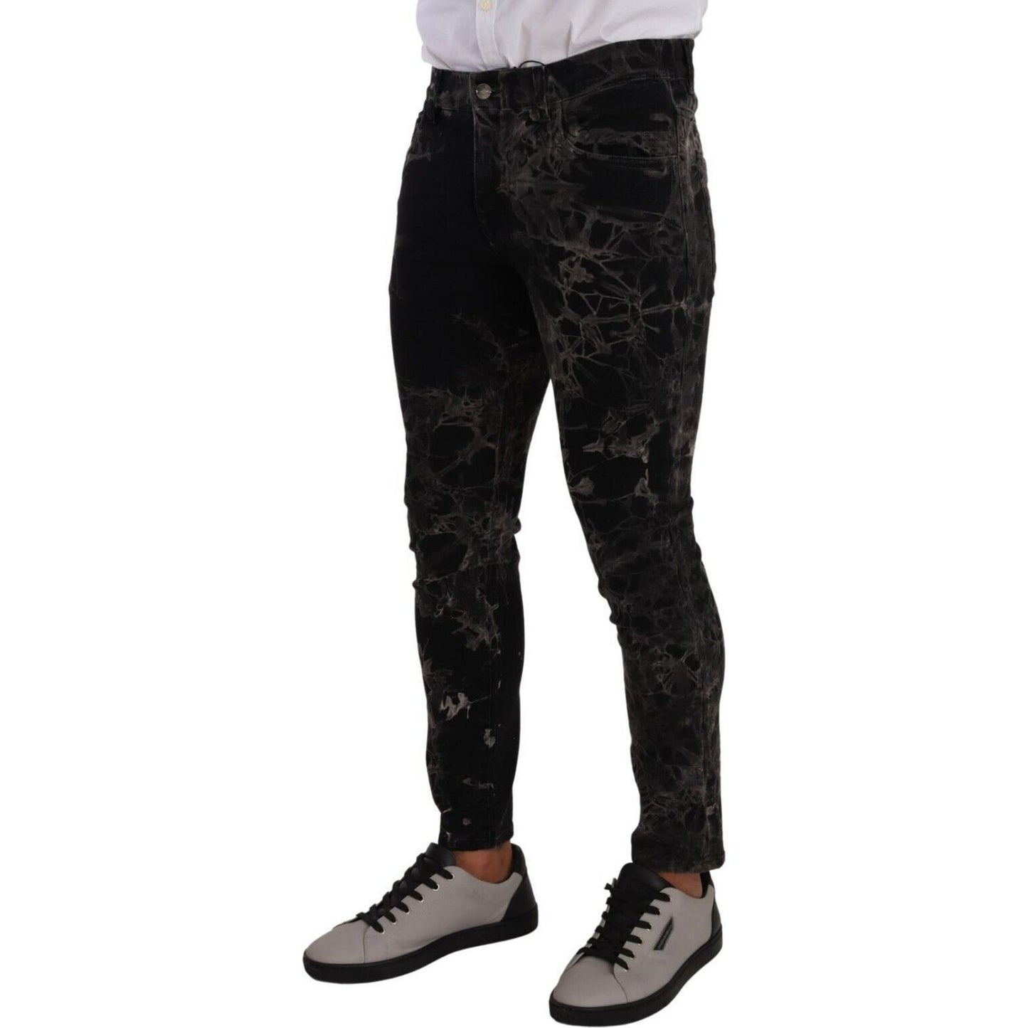 Dolce & Gabbana Black Patterned Skinny Slim Fit Jeans Dolce & Gabbana
