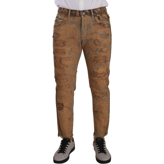 Dolce & Gabbana Brown Distressed Cotton Regular Denim Jeans Dolce & Gabbana