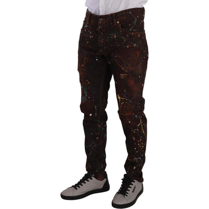 Dolce & Gabbana Brown Splash Color Cotton Regular Denim Jeans Dolce & Gabbana