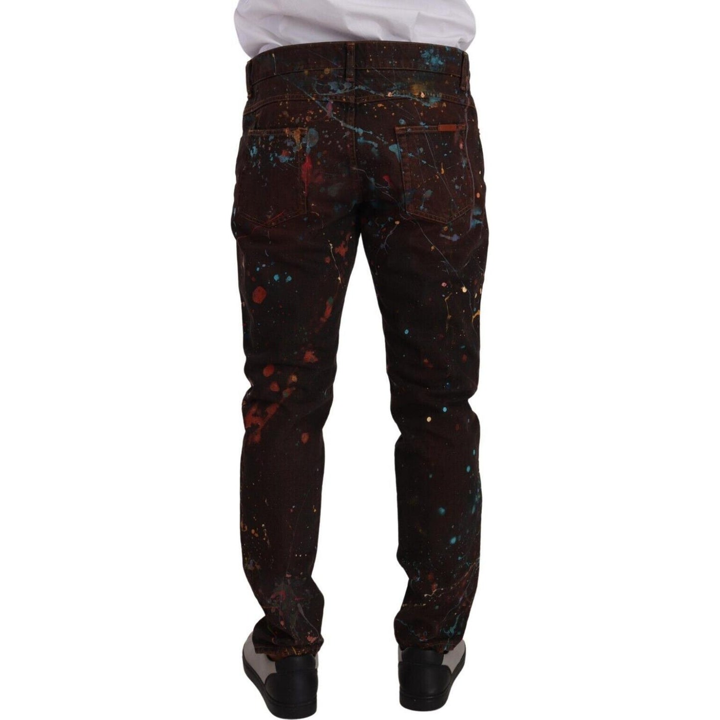 Dolce & Gabbana Brown Splash Color Cotton Regular Denim Jeans Dolce & Gabbana