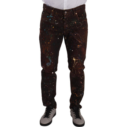 Dolce & Gabbana Brown Splash Color Cotton Regular Denim Jeans Dolce & Gabbana