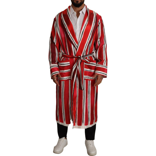 Dolce & Gabbana Red White Striped Silk Mens Night Gown Robe Dolce & Gabbana