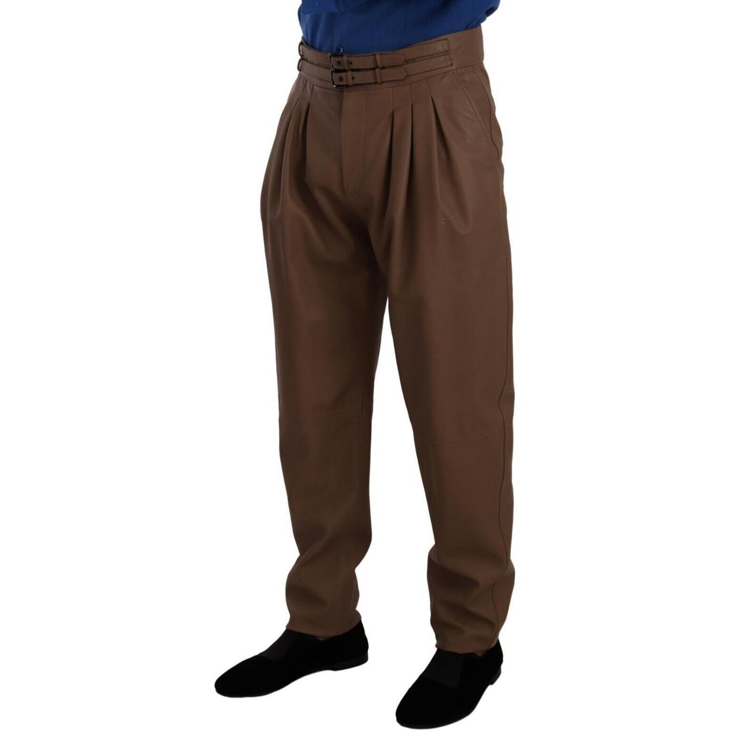 Dolce & Gabbana Brown Leather Tapered High Waist Pants Dolce & Gabbana