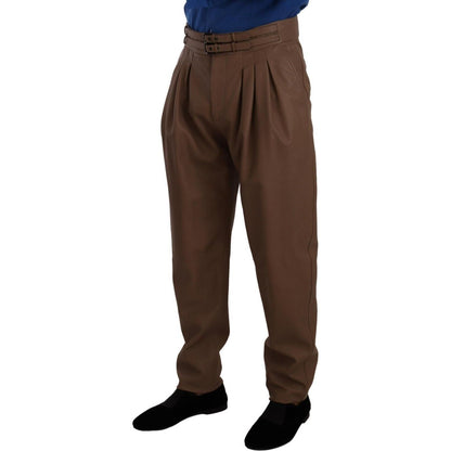 Dolce & Gabbana Brown Leather Tapered High Waist Pants Dolce & Gabbana