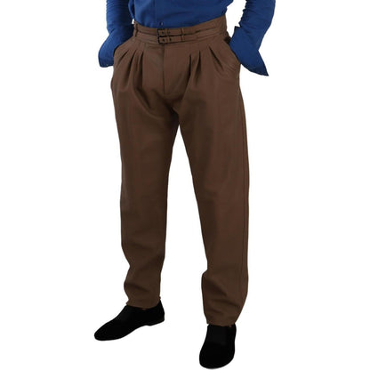Dolce & Gabbana Brown Leather Tapered High Waist Pants Dolce & Gabbana