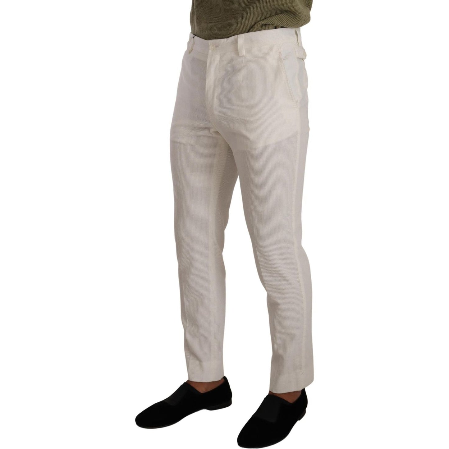 Dolce & Gabbana White Cotton Skinny Corduroy Trouser Pants Dolce & Gabbana