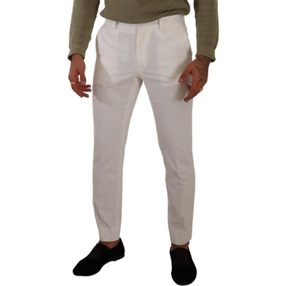 Dolce & Gabbana White Cotton Skinny Corduroy Trouser Pants Dolce & Gabbana