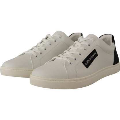 Dolce & Gabbana White Black Leather Low Shoes Sneakers Dolce & Gabbana