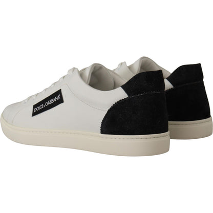 Dolce & Gabbana White Black Leather Low Shoes Sneakers Dolce & Gabbana