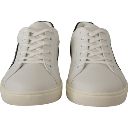 Dolce & Gabbana White Black Leather Low Shoes Sneakers Dolce & Gabbana