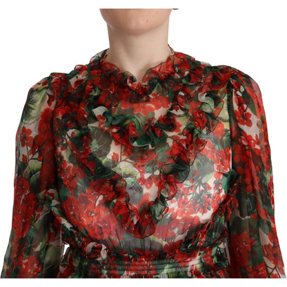 Dolce & Gabbana Multicolor Red Floral Silk Long Maxi Dress Dolce & Gabbana