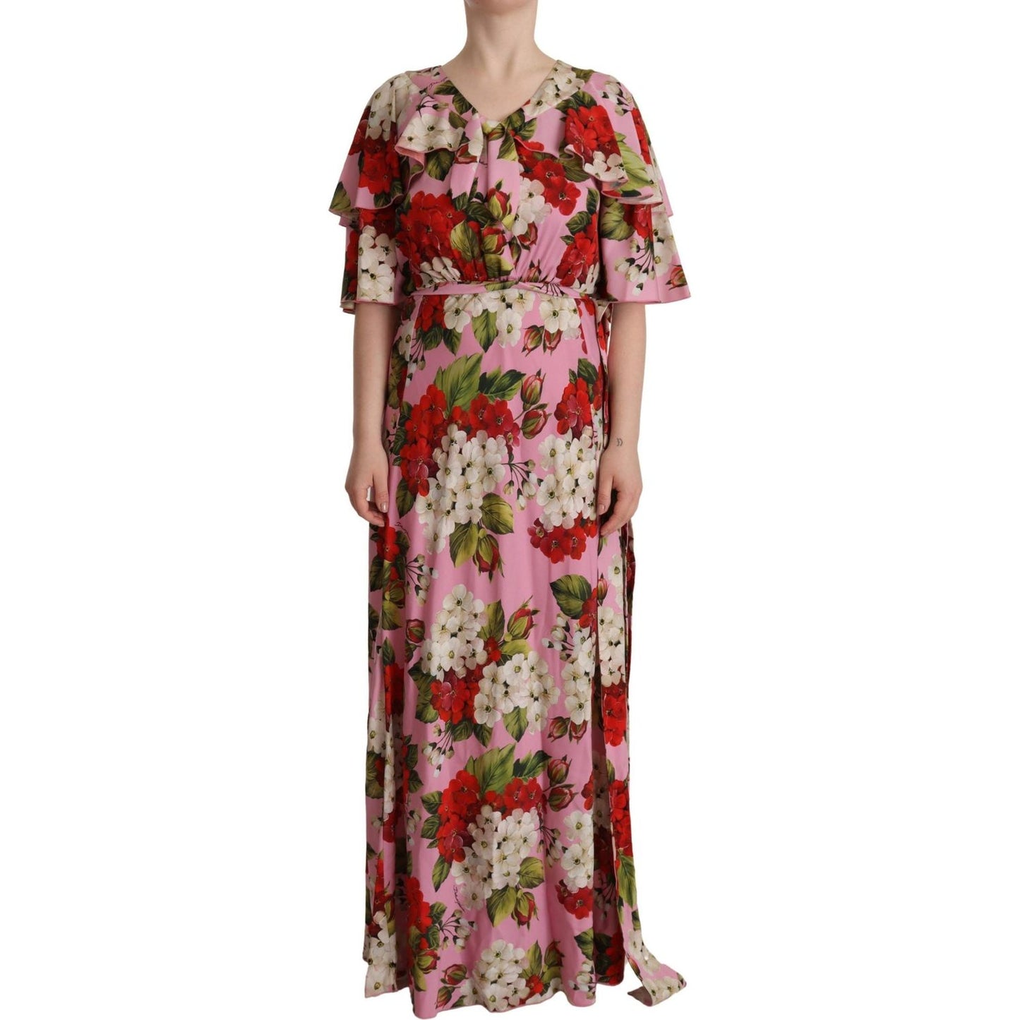 Dolce & Gabbana Pink Floral Silk Stretch Gown Maxi Dress Dolce & Gabbana