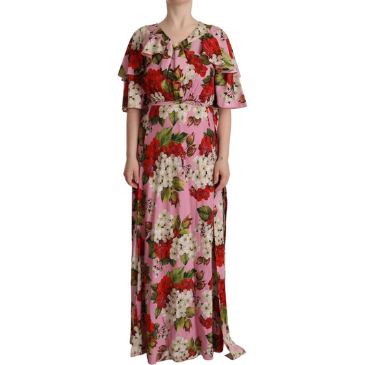 Dolce & Gabbana Pink Floral Silk Stretch Gown Maxi Dress Dolce & Gabbana