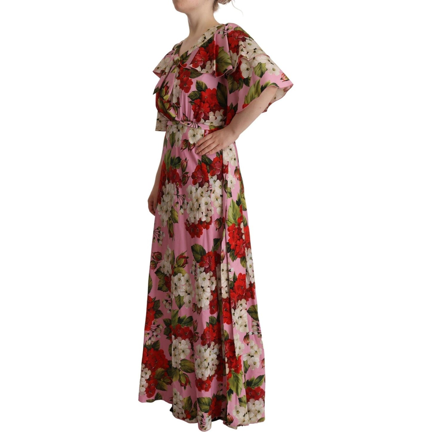 Dolce & Gabbana Pink Floral Silk Stretch Gown Maxi Dress Dolce & Gabbana