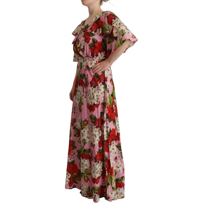 Dolce & Gabbana Pink Floral Silk Stretch Gown Maxi Dress Dolce & Gabbana