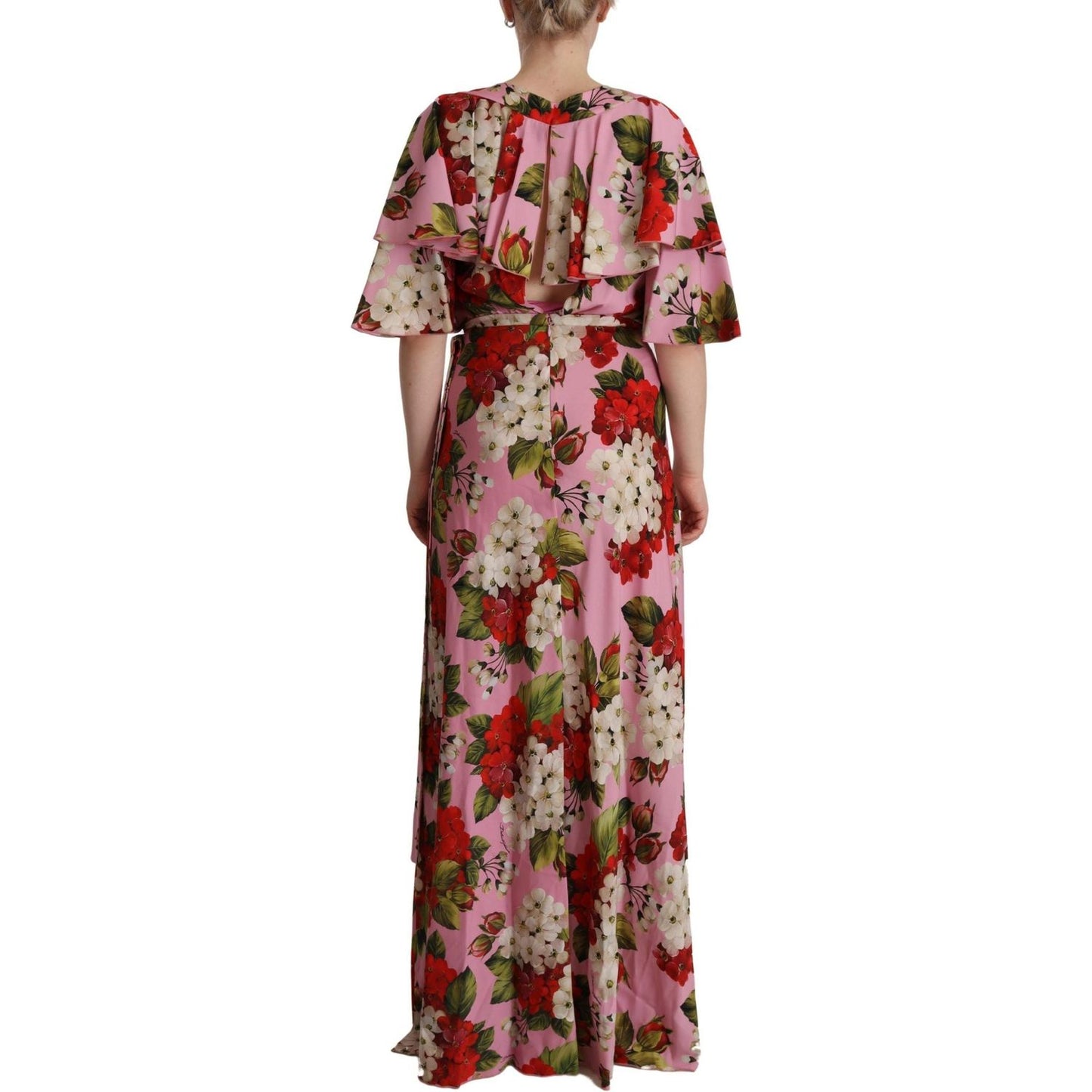 Dolce & Gabbana Pink Floral Silk Stretch Gown Maxi Dress Dolce & Gabbana