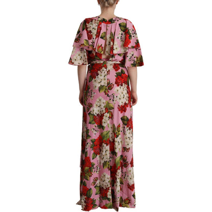 Dolce & Gabbana Pink Floral Silk Stretch Gown Maxi Dress Dolce & Gabbana