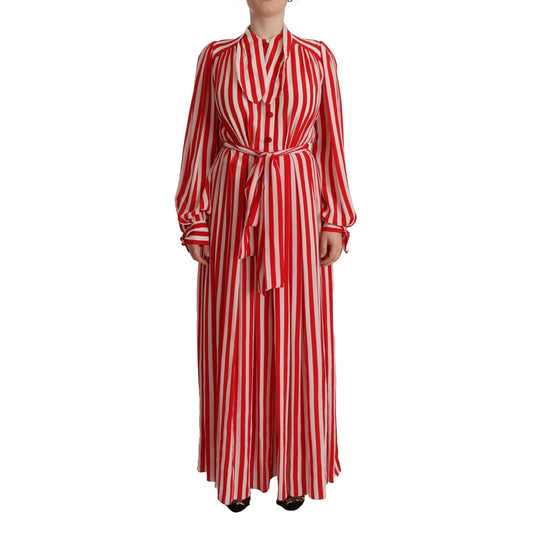 Dolce & Gabbana White Red Silk A-Line Shift Gown Dress