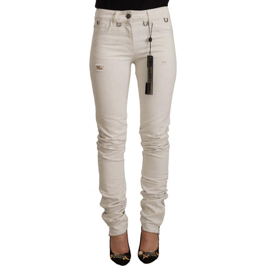 Karl Lagerfeld White Mid Waist Cotton Denim Slim Fit Jeans Karl Lagerfeld