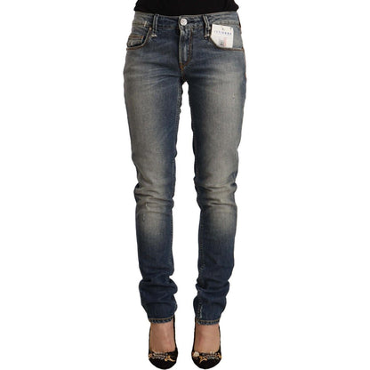 Acht Blue Washed Cotton Mid Waist Skinny Denim Jeans