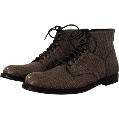 Dolce & Gabbana Gray Crocodile Leather Derby Boots Dolce & Gabbana