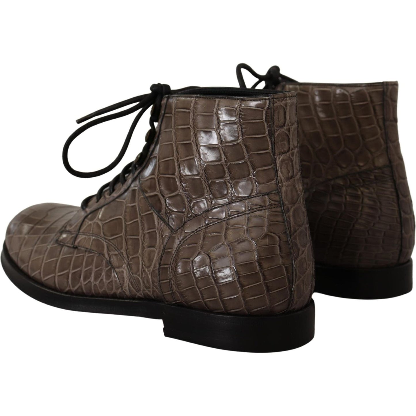 Dolce & Gabbana Gray Crocodile Leather Derby Boots Dolce & Gabbana