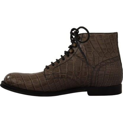 Dolce & Gabbana Gray Crocodile Leather Derby Boots Dolce & Gabbana