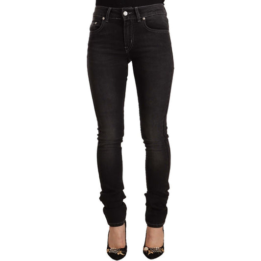 GF Ferre Black Washed Mid Waist Cotton Denim Skinny Jeans GF Ferre