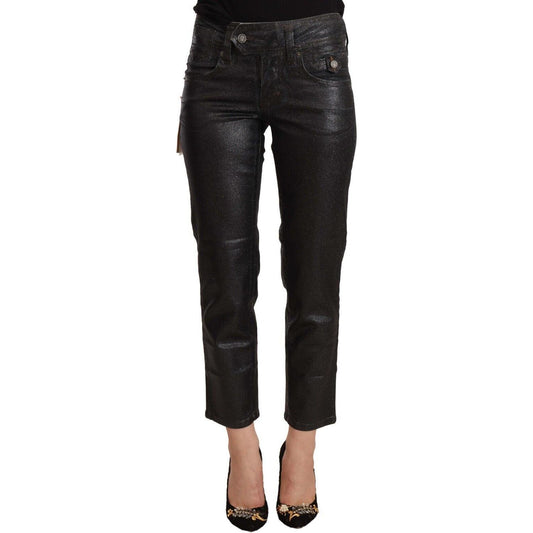 John Galliano Black Glittered Mid Waist Cotton Cropped Pants John Galliano