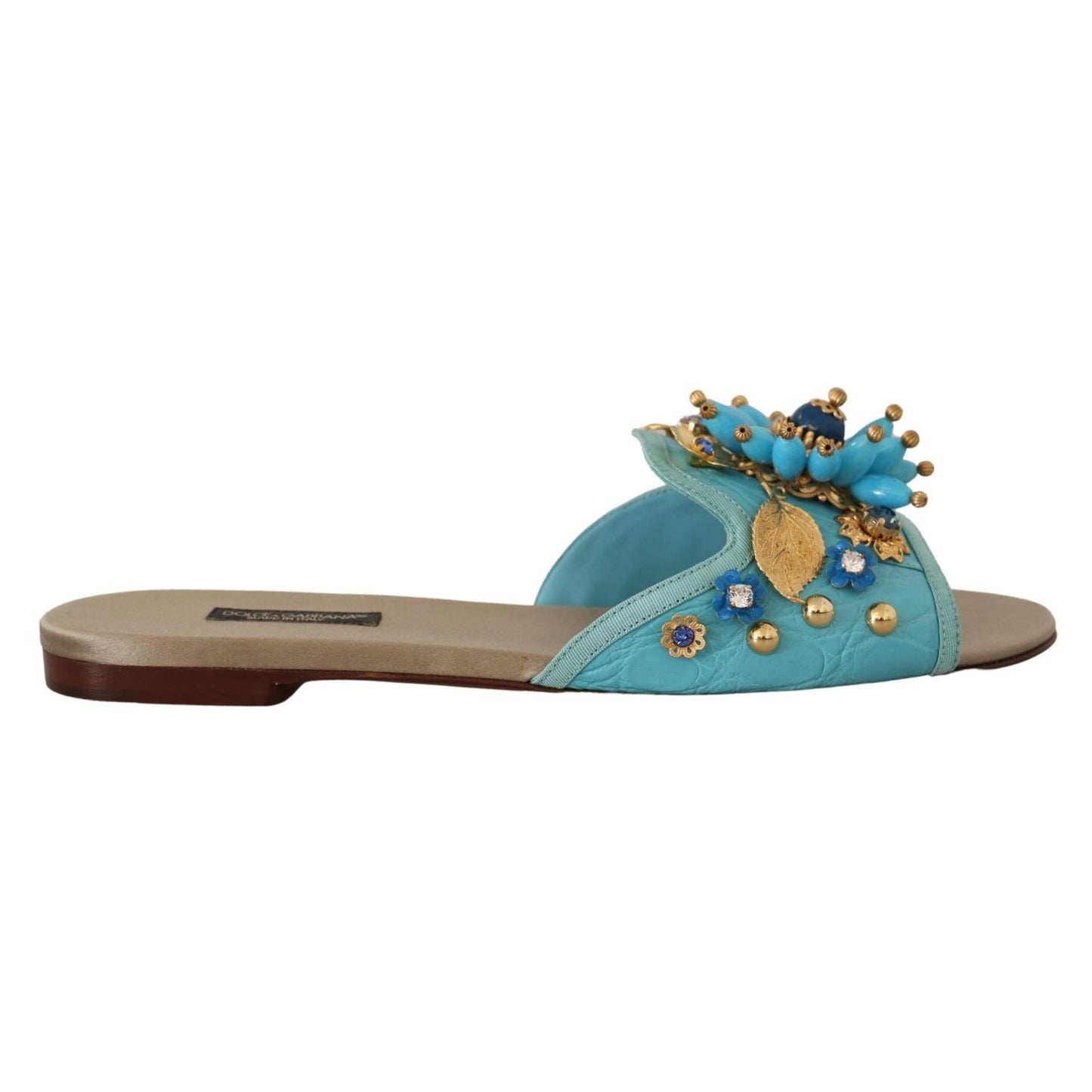 Dolce & Gabbana Blue Crystal Exotic Leather Blue Crystal Sandals