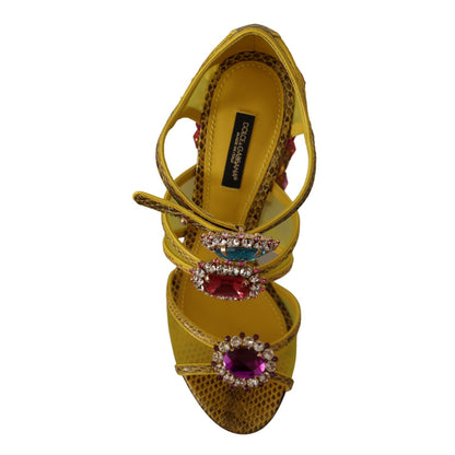 Dolce & Gabbana Yellow Leather Crystal Ayers Sandals Shoes