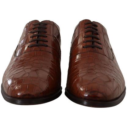 Dolce & Gabbana Brown Crocodile Leather Mens Formal Derby Shoes Dolce & Gabbana
