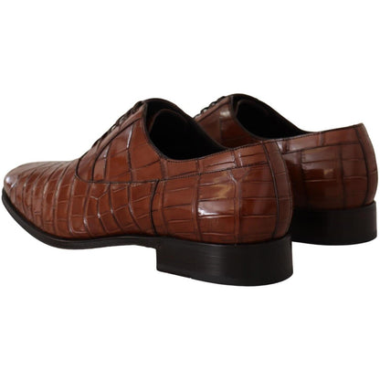 Dolce & Gabbana Brown Crocodile Leather Mens Formal Derby Shoes Dolce & Gabbana