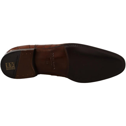 Dolce & Gabbana Brown Crocodile Leather Mens Formal Derby Shoes Dolce & Gabbana