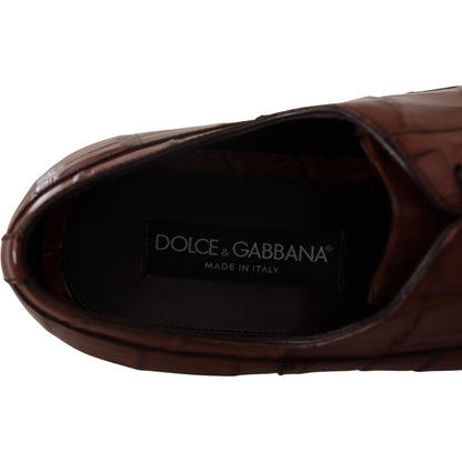 Dolce & Gabbana Brown Crocodile Leather Mens Formal Derby Shoes Dolce & Gabbana