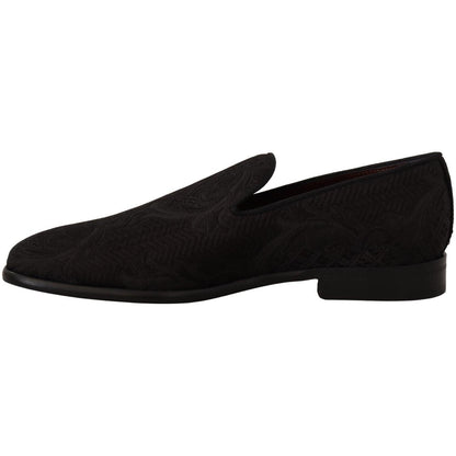 Dolce & Gabbana Black Floral Brocade Slippers Loafers Shoes Dolce & Gabbana