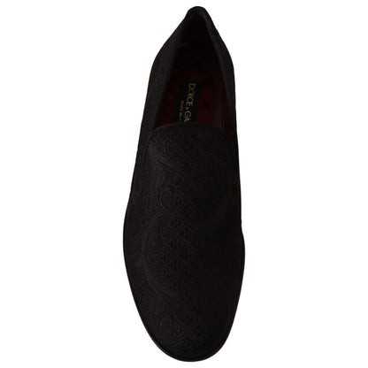 Dolce & Gabbana Black Floral Brocade Slippers Loafers Shoes Dolce & Gabbana