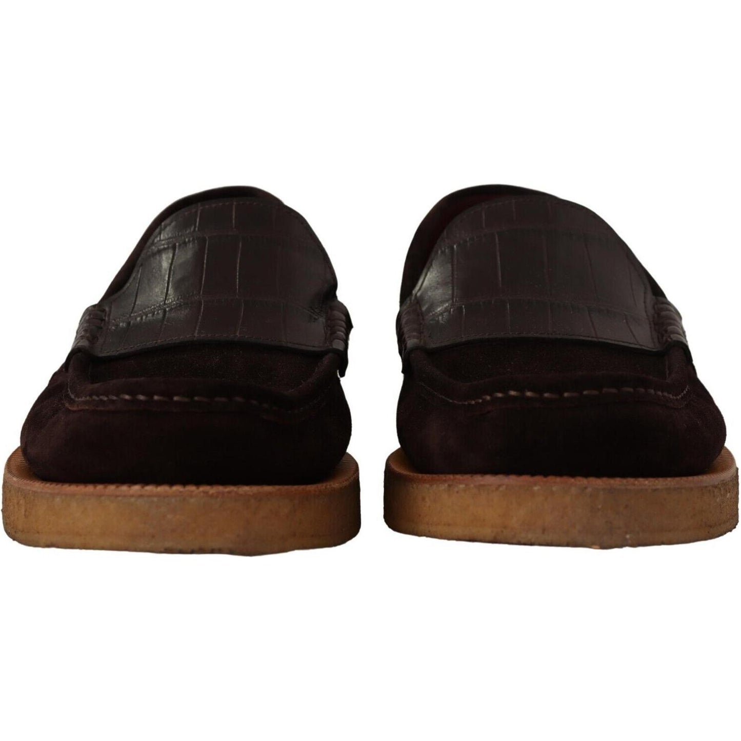 Dolce & Gabbana Brown Suede Leather Slip On Flats Moccasin Shoes