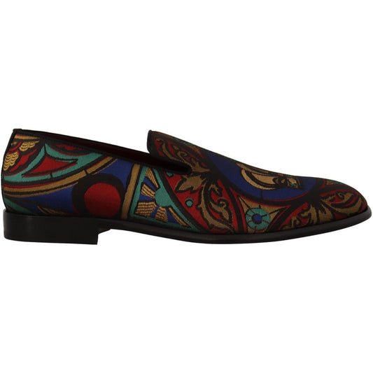 Dolce & Gabbana Multicolor Jacquard Crown Slippers Loafers Shoes Dolce & Gabbana