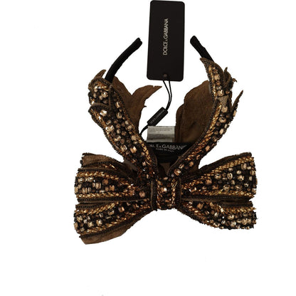 Dolce & Gabbana Gold Crystal Beaded Sequined Silk Bow Headband Diadem