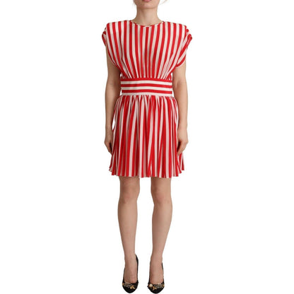 Dolce & Gabbana Red White Stripes Silk Mini A-line Dress Dolce & Gabbana