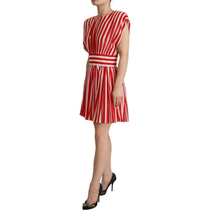 Dolce & Gabbana Red White Stripes Silk Mini A-line Dress Dolce & Gabbana