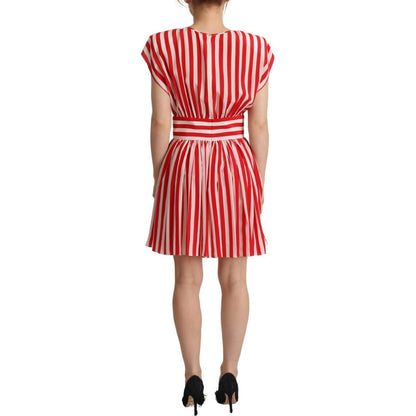 Dolce & Gabbana Red White Stripes Silk Mini A-line Dress Dolce & Gabbana
