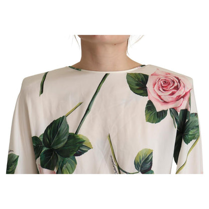 Dolce & Gabbana White Rose Print Long Sleeves A-line Dress Dolce & Gabbana