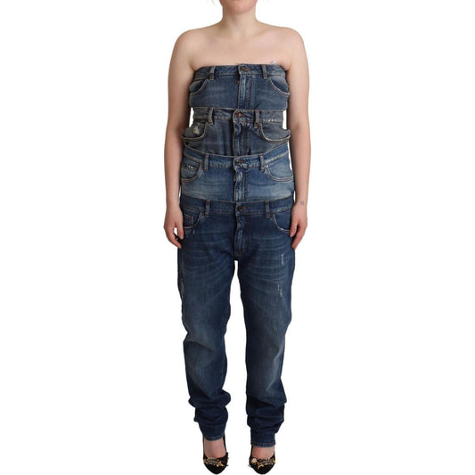 Dolce & Gabbana Dark Blue Cotton Strapless Denim Jumpsuit Dress Dolce & Gabbana