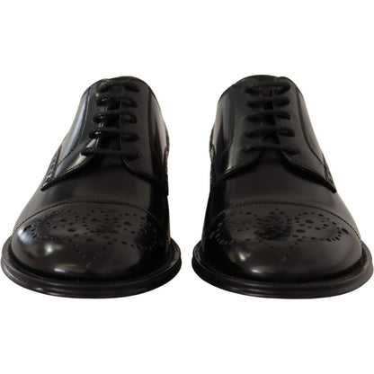 Dolce & Gabbana Black Leather Wingtip Mens Formal Derby Shoes Dolce & Gabbana