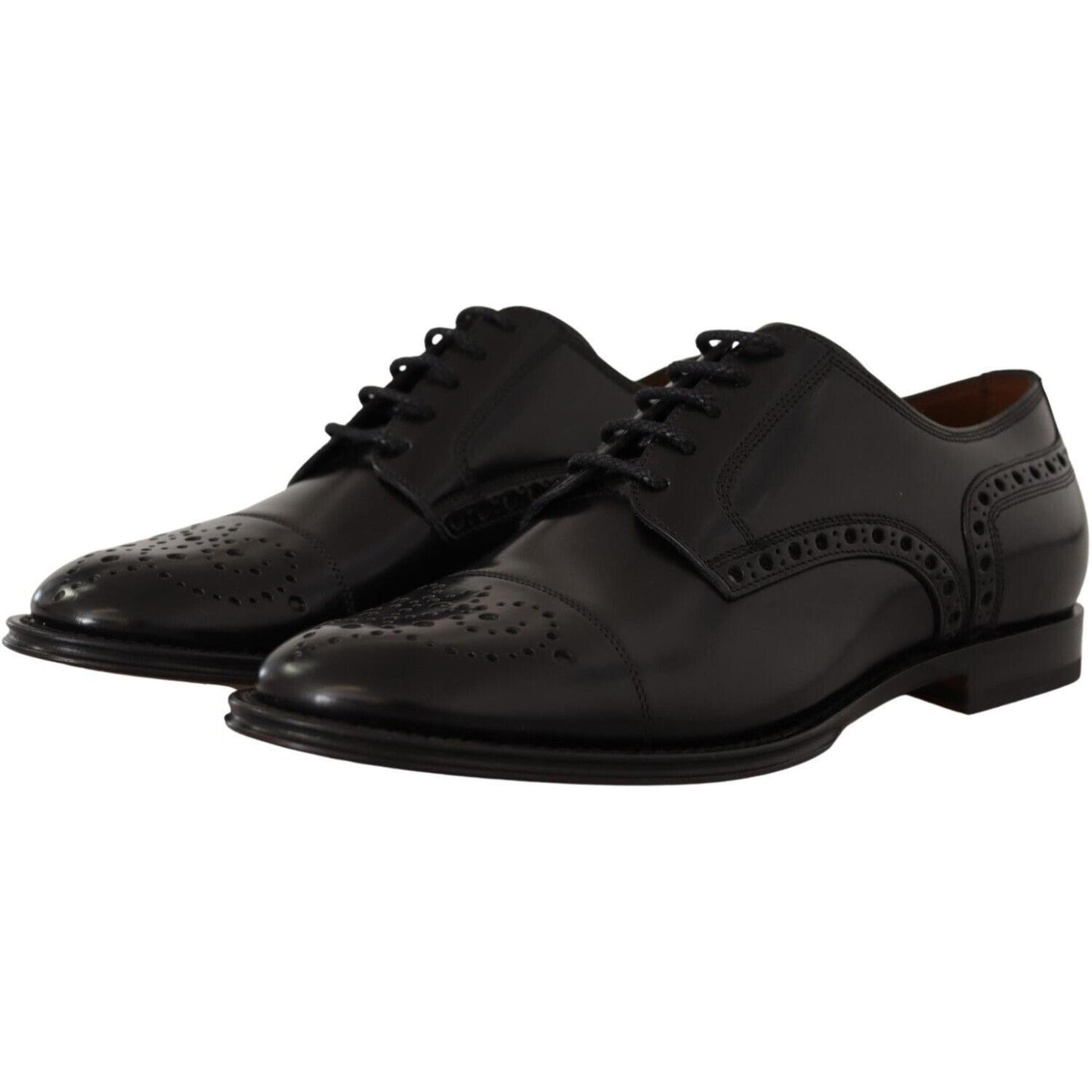 Dolce & Gabbana Black Leather Wingtip Mens Formal Derby Shoes Dolce & Gabbana