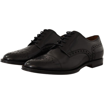 Dolce & Gabbana Black Leather Wingtip Mens Formal Derby Shoes Dolce & Gabbana